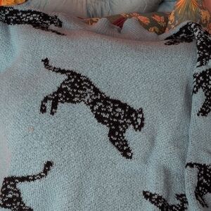 SHEIN Light Blue Crewneck Sweater with Black Dog Motifs